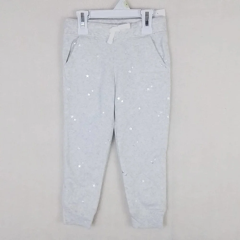 Oshkosh Fleece Lined Jogger Girls‎ Size 4 in Heather Grey w/ Silver Stars